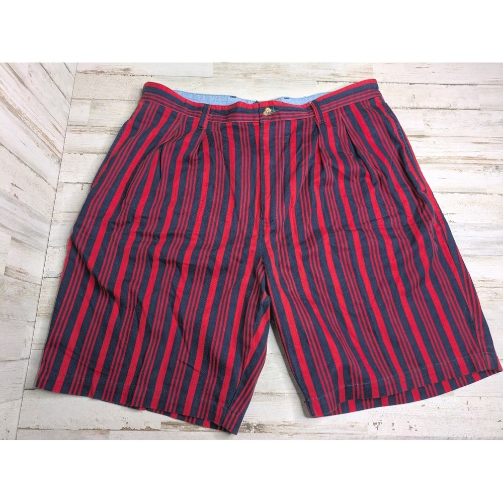 VTG Tommy Hilfiger Striped Mens 36 Shorts Pleated Red Navy Chinos High‎ Rise